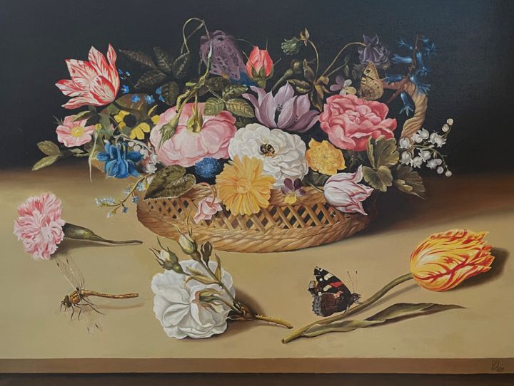 Painting titled "floral still life" by Diana Perederko, Original Artwork, Oil