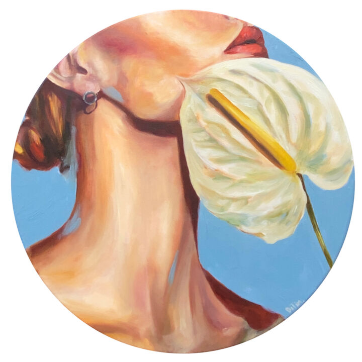 Painting titled "Round oil painting…" by Diana Timchenko, Original Artwork, Oil Mounted on Wood Stretcher frame