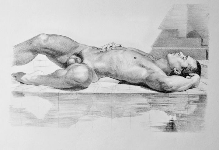 Dibujo titulada "Sunbath" por Diana Vard, Obra de arte original, Lápiz