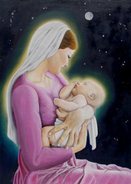 Painting titled "Madonna della Notte" by Diana Giusto, Original Artwork, Oil
