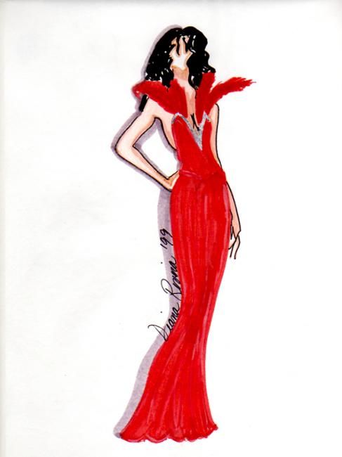 Dibujo titulada "Can Can Couture Red" por Diana Rivera, Obra de arte original, Otro