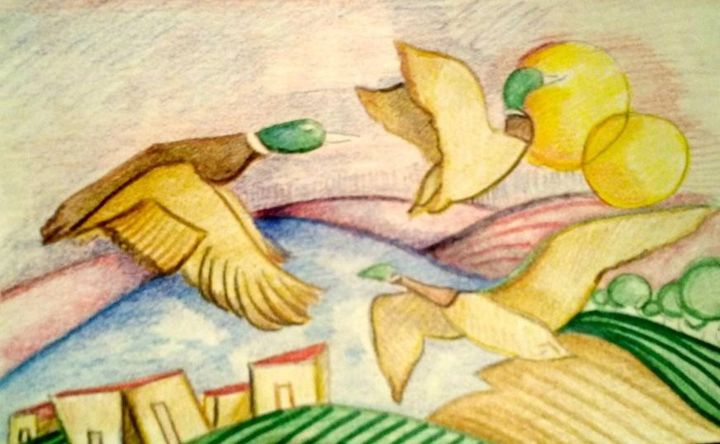 Disegno intitolato "ritorno nel maine" da Daniela Sasso, Opera d'arte originale, Matite colorate