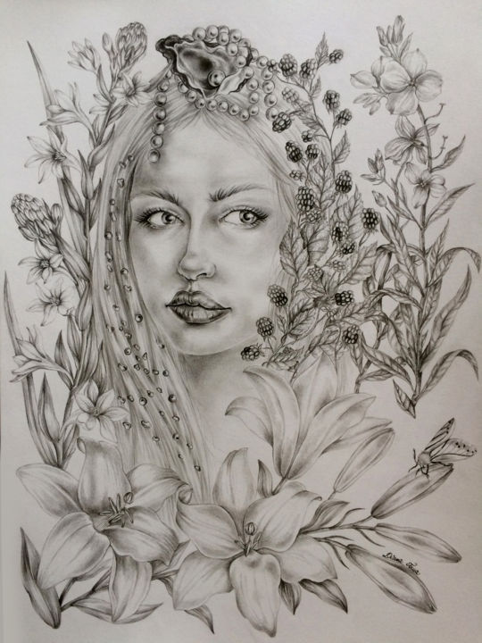 Drawing titled "Pearl" by Diana Toma, Original Artwork, Graphite