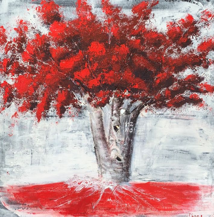 Malerei mit dem Titel "L’arbre de vie" von Diane Breton, Original-Kunstwerk, Acryl Auf Keilrahmen aus Holz montiert