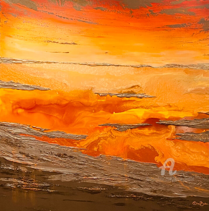 Malarstwo zatytułowany „Reflets volcaniques” autorstwa Diane Breton, Oryginalna praca, Akryl Zamontowany na Drewniana rama n…