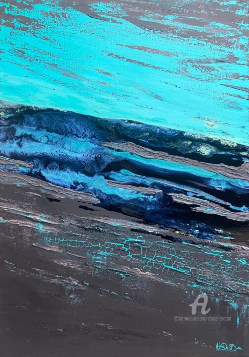 Malarstwo zatytułowany „Reflets turquoises” autorstwa Diane Breton, Oryginalna praca, Akryl Zamontowany na Drewniana rama no…