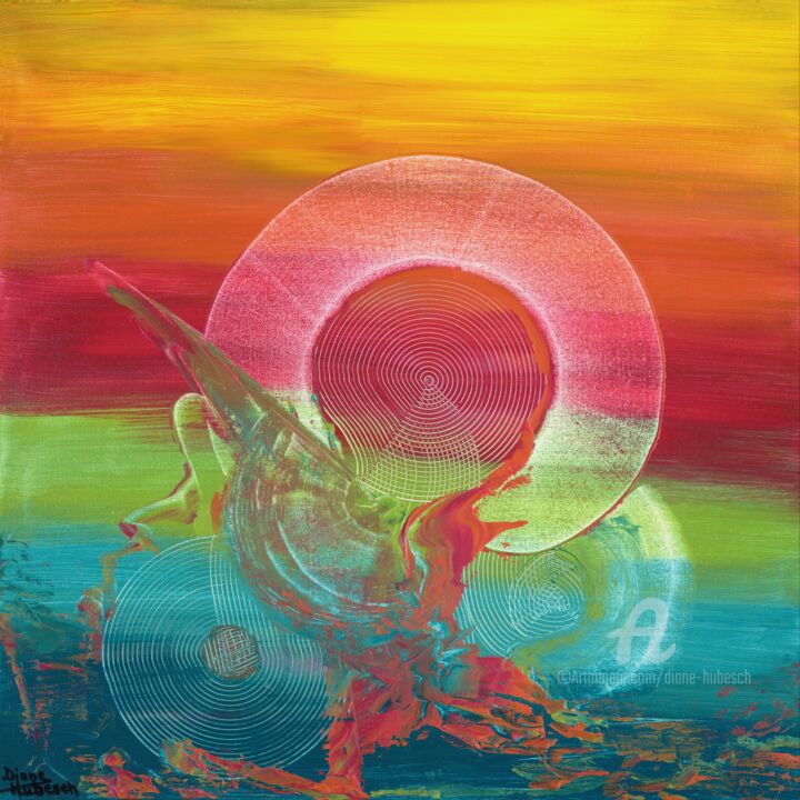 Malerei mit dem Titel "Espace - Emission -…" von Diane Hubesch, Original-Kunstwerk, Acryl