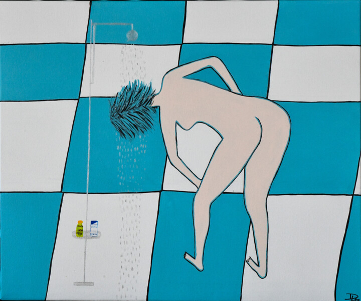 Peinture intitulée "SOUS LA DOUCHE" par Diane.Lb, Œuvre d'art originale, Acrylique Monté sur Châssis en bois