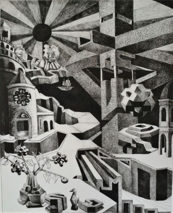 Gravures & estampes intitulée "La jonque" par Diane Latrille, Œuvre d'art originale, Gravure
