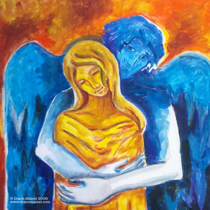 Painting titled "Ange Bleu" by Diane Maizel, Original Artwork, Oil