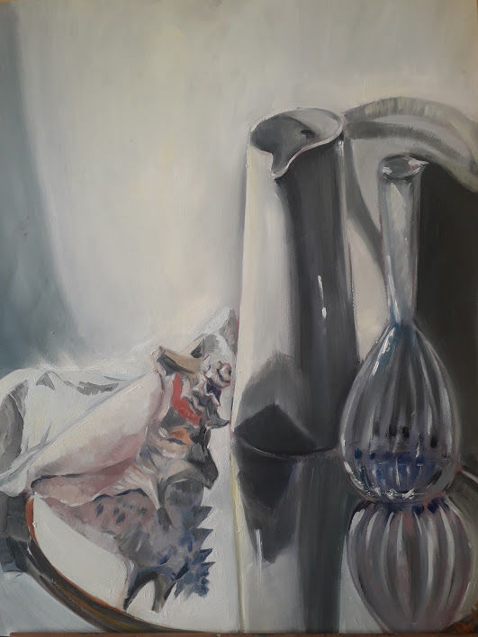 Schilderij getiteld "Nature morte blanch…" door Diane Medus, Origineel Kunstwerk, Olie