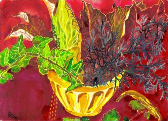 Peinture intitulée "Feuilles d'automne" par Diane Medus, Œuvre d'art originale, Aquarelle