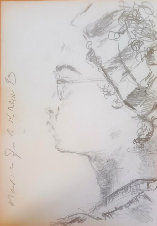 Disegno intitolato "Marie-Jo de profil…" da Diane Medus, Opera d'arte originale, Matita