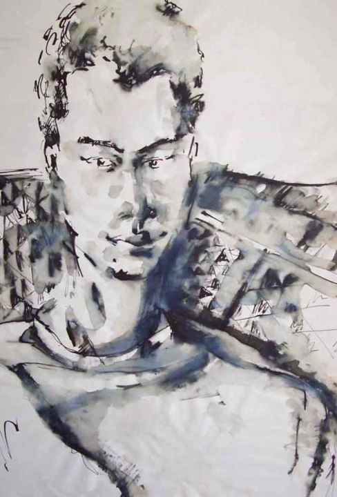 Painting titled "Portrait de Patrice…" by Diane Medus, Original Artwork, Ink