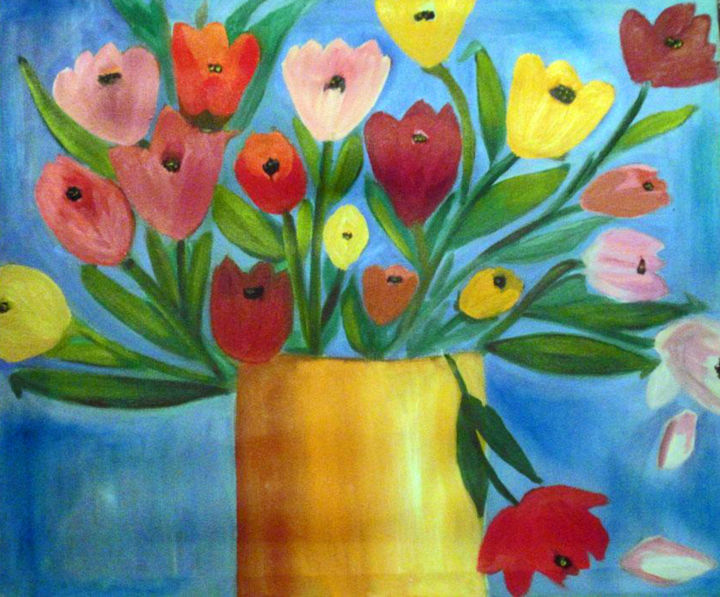Painting titled "I Tulipani" by Anna Laura Raffa (Diane Bonjour), Original Artwork, Oil