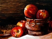 Painting titled "Pomme et cuivre" by Diane Forest, Original Artwork