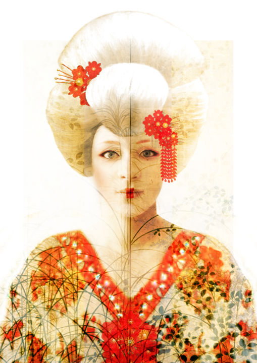 Arts numériques intitulée "Geisha albinos - va…" par Diane Robert Magnenan, Œuvre d'art originale, Photo montage