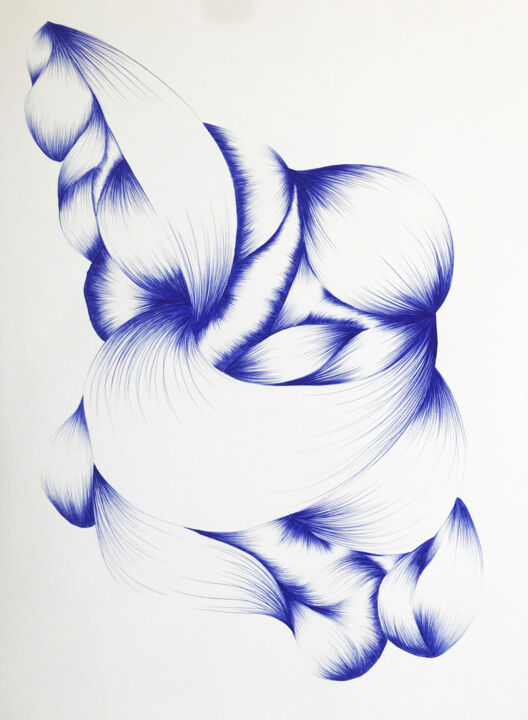 Disegno intitolato "Stylo bleu numéro 2" da Diane Tham Vo, Opera d'arte originale, Biro
