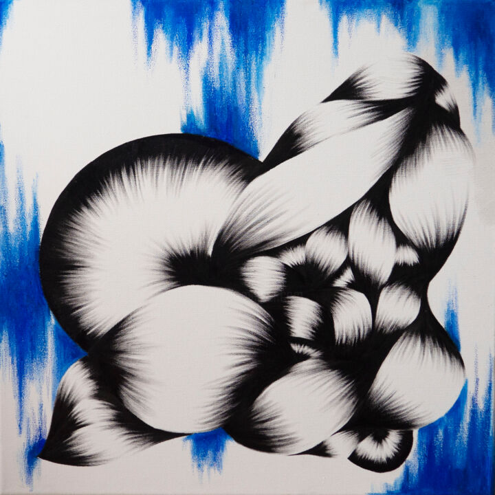 Peinture intitulée "Huile Bleue" par Diane Tham Vo, Œuvre d'art originale, Huile Monté sur Châssis en bois