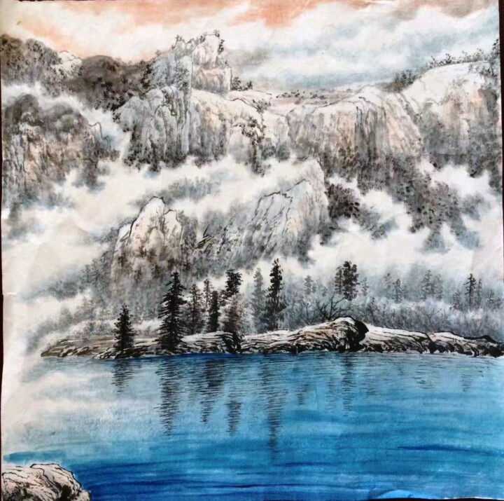 Pintura titulada "湖" por Dianlan, Obra de arte original, Tinta