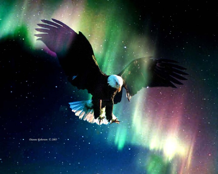 Arte digital titulada "Alaska Eagle Flight…" por Dianne Roberson, Obra de arte original, Pintura Digital