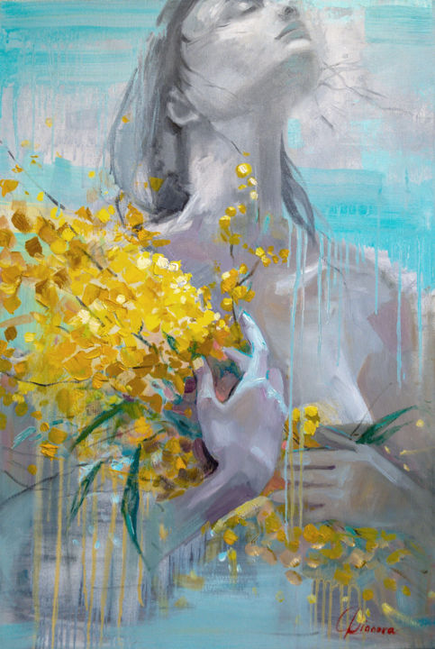 Painting titled "Mimosa" by Tatyana Bashtannik (Tatyana Dianova), Original Art, Oil