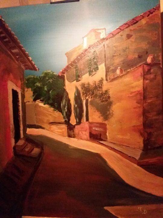 Peinture intitulée "village en provence" par Rolland Diaz, Œuvre d'art originale, Acrylique