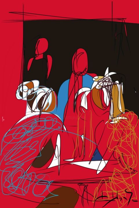 Arte digitale intitolato "Histoires au bar" da Dibasar, Opera d'arte originale