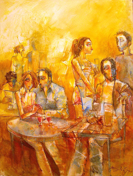 Painting titled "HISTOIRES AU BAR XI" by Dibasar, Original Artwork