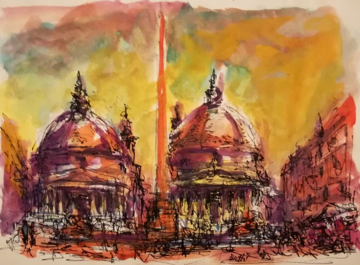 제목이 "Roma Piazza del Pop…"인 미술작품 Bruno Betti로, 원작, 수채화