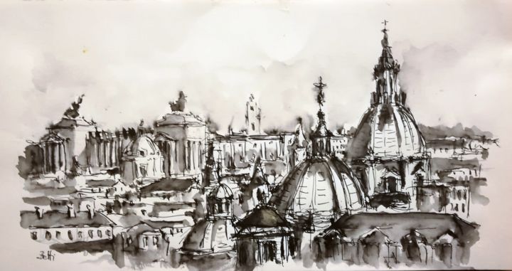 제목이 "Roma - panorama"인 그림 Bruno Betti로, 원작, 잉크