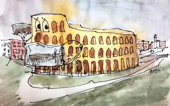 Malerei mit dem Titel "Masked : Roma, la m…" von Bruno Betti, Original-Kunstwerk, Aquarell