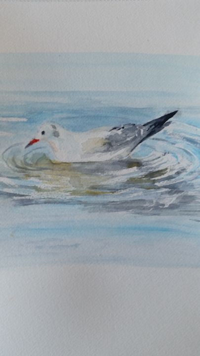 Painting titled "la mouette" by Christine Nemoz, Original Art, Watercolor
