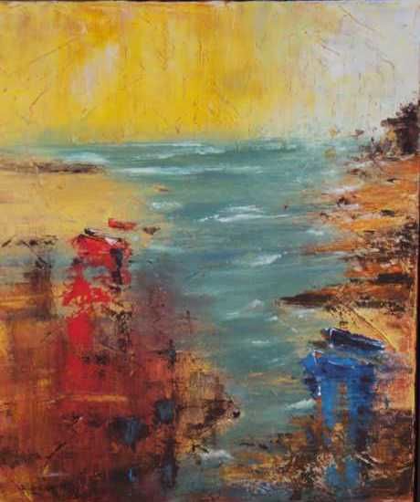 Painting titled "Marée basse en Bret…" by Didier Delannoy, Original Artwork