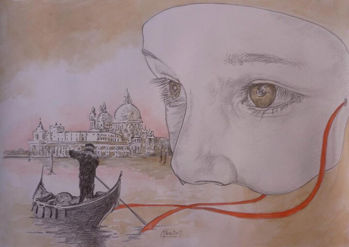 Peinture intitulée "Lilou à Venise" par Didier Albo, Œuvre d'art originale
