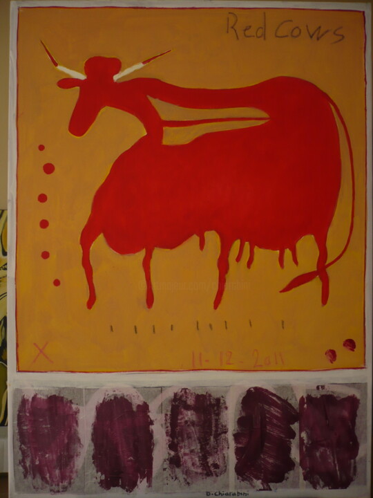 Painting titled "Red Cow" by Didier Chiarabini, Original Artwork, Acrylic