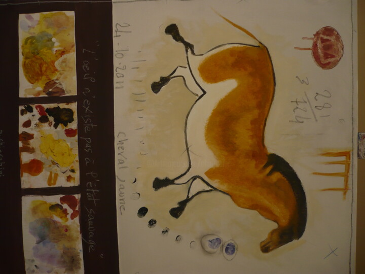 Картина под названием "cheval jaune" - Didier Chiarabini, Подлинное произведение искусства, Акрил
