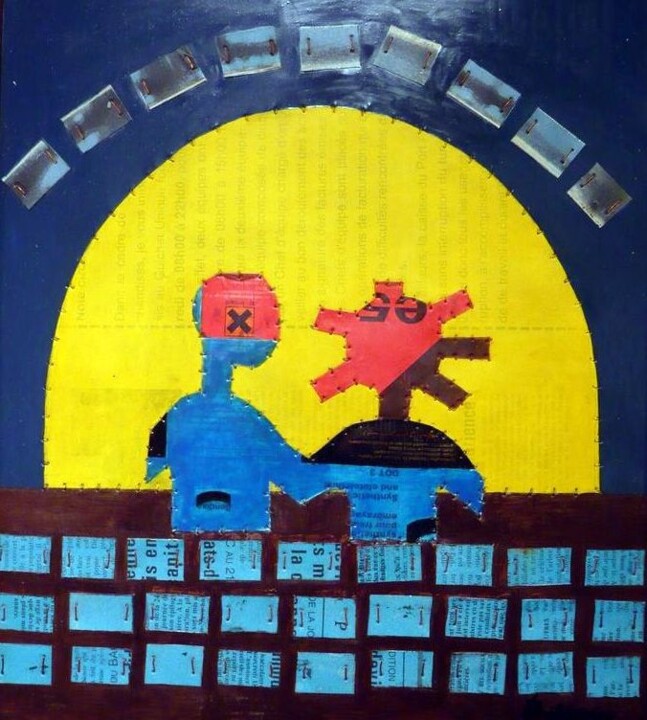 Painting titled "Les enfants à la fe…" by Didier Donatien Alihonou, Original Artwork, Oil Mounted on Metal