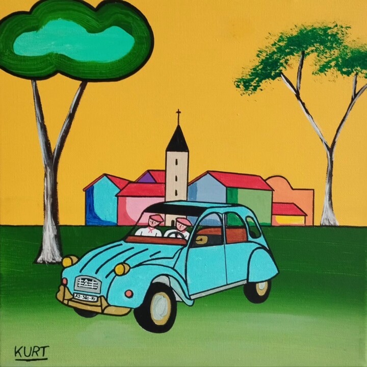 Painting titled "Tableau naif acryli…" by Didier Dordeins, Original Artwork, Acrylic Mounted on Wood Stretcher frame