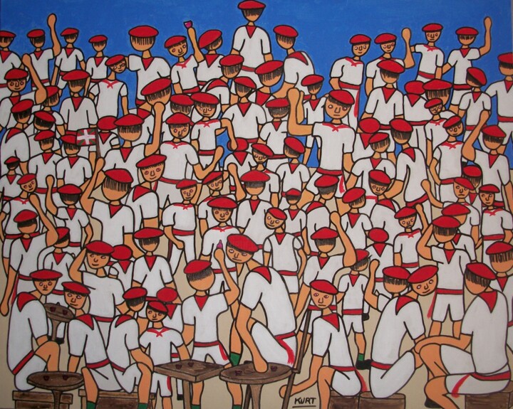 Painting titled "Tableau naif , fest…" by Didier Dordeins, Original Artwork, Acrylic