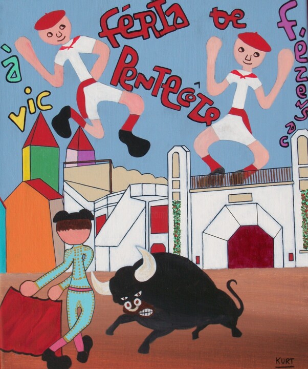 Painting titled "feria de vic-fezens…" by Didier Dordeins, Original Artwork, Acrylic