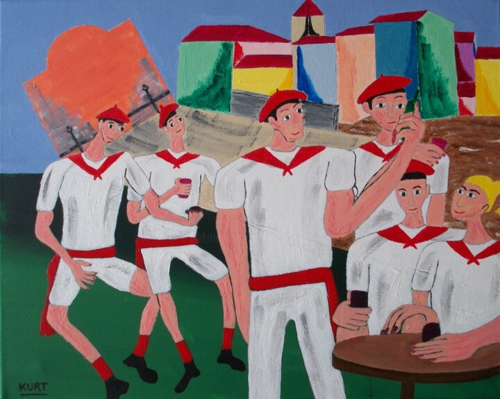 Painting titled "Fête de village" by Didier Dordeins, Original Artwork, Acrylic