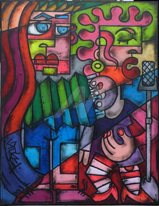 Peinture intitulée "La chanteuse et l'a…" par Gary, Œuvre d'art originale, Acrylique