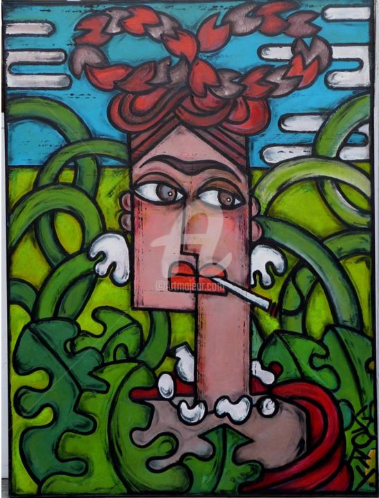 Malerei mit dem Titel "Portrait de Frida" von Didier Gary, Original-Kunstwerk, Acryl