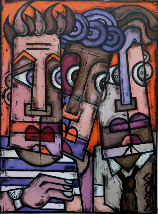 Peinture intitulée "Les 3 boys" par Gary, Œuvre d'art originale, Acrylique