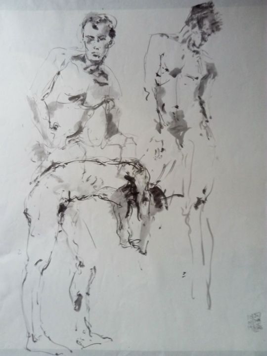 Drawing titled "Sans titre" by Didier Gilliers, Original Artwork, Ink