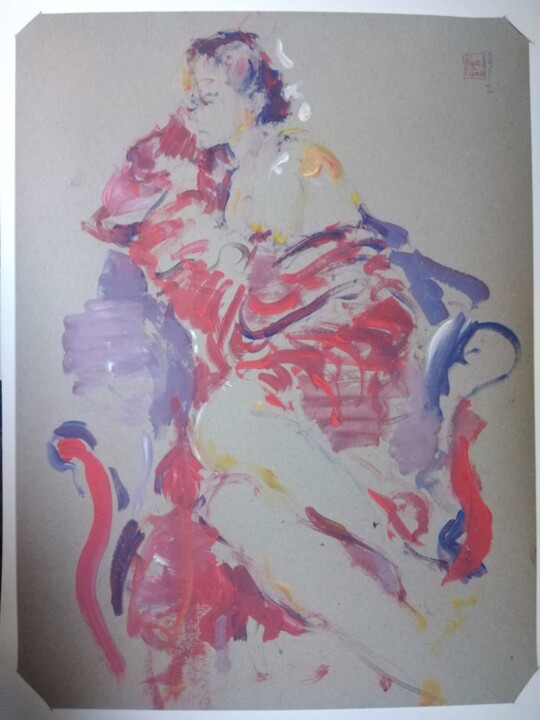 Drawing titled "Nu au fauteuil." by Didier Gilliers, Original Artwork, Tempera