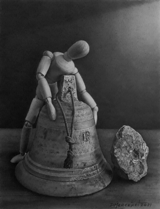 Dessin intitulée "La cloche" par Didier Merceret, Œuvre d'art originale, Crayon Monté sur Autre panneau rigide