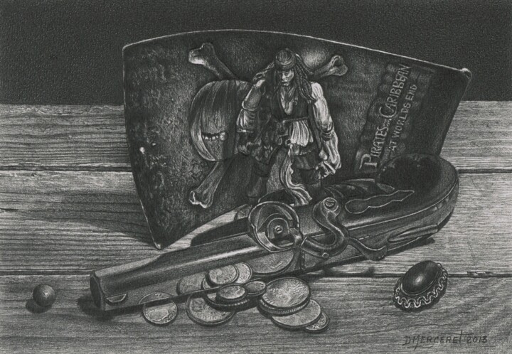 Tekening getiteld "Pirates" door Didier Merceret, Origineel Kunstwerk, Potlood Gemonteerd op Andere stijve panelen