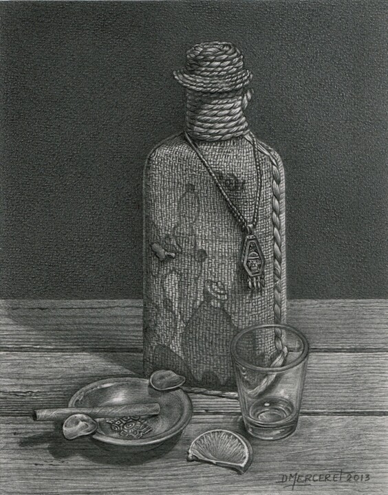 Drawing titled "Aïe tequila" by Didier Merceret, Original Artwork, Pencil Mounted on Other rigid panel